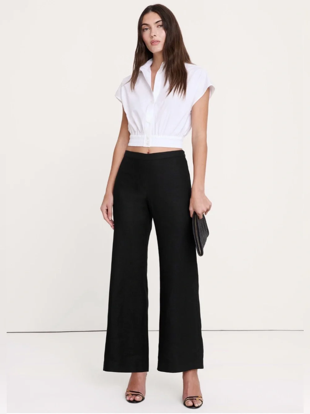 Banana Republic Mid Rise Kick Flare Linen Ankle Pant  2 Petite . Black